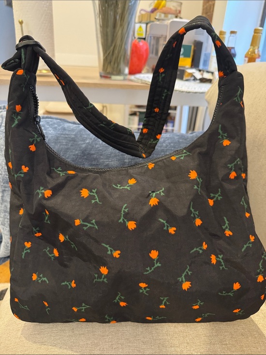 BAGGU Handbags - Baggu Black Floral Shoulder Bag with Orange Flower Print